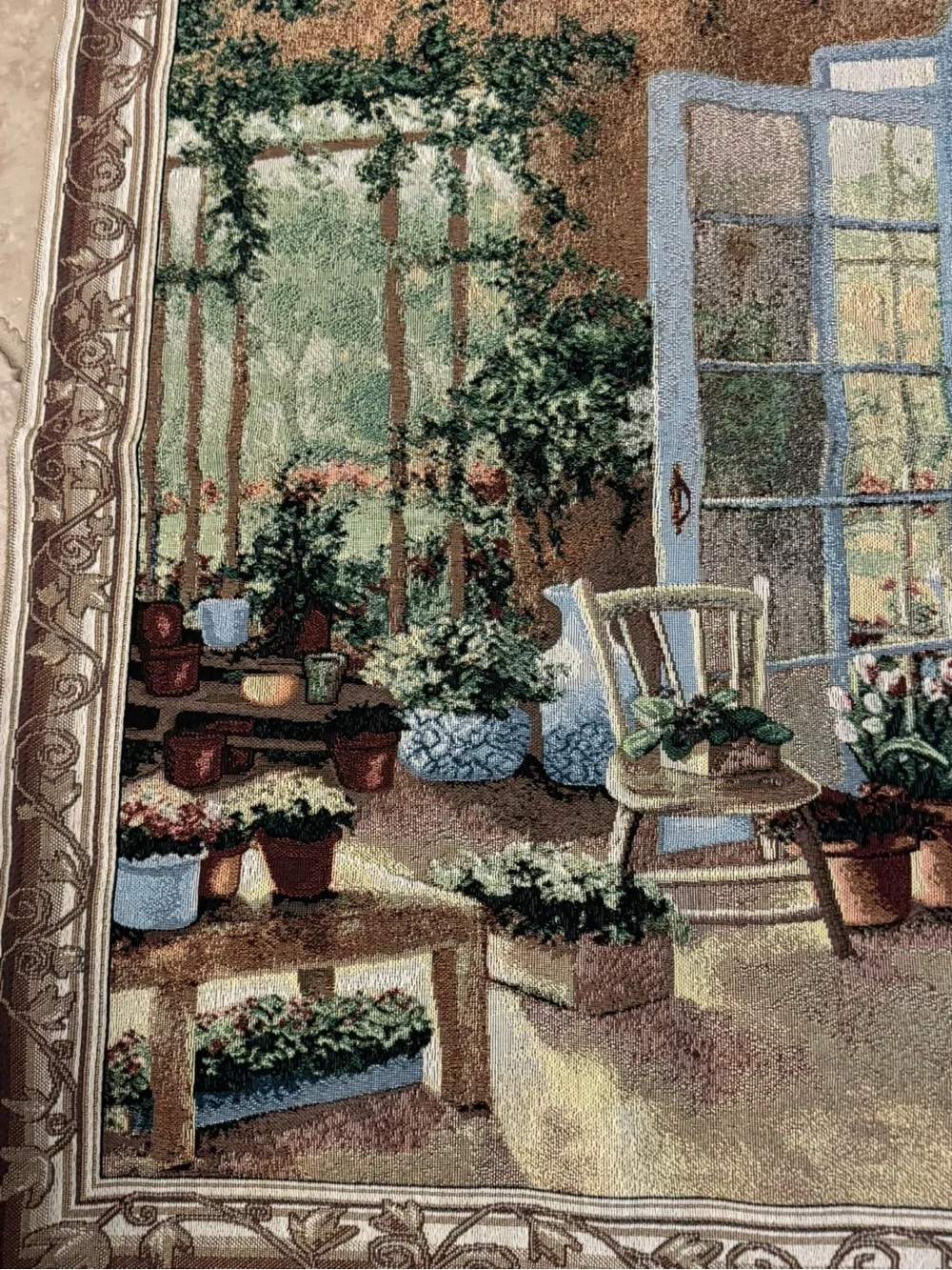 “French Doors Garden Room” jacquard-woven wall tapestry